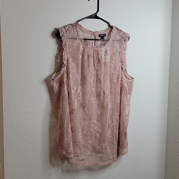 NWT Torrid Taupe Sheer Mesh Embroidered Blouse - Picture 2 of 5